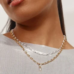 Fashion Alternating Paperclip Chain Necklace in Gold 18k Fine Gold Plated | Necklaces & Pendants