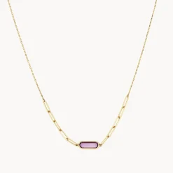 Best Amethyst Oval Paperclip Chain Necklace in 10k Gold Natural Gemstones | Necklaces & Pendants