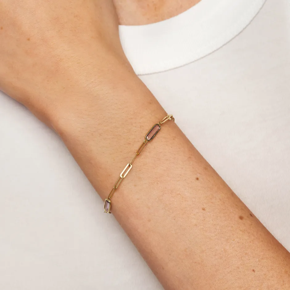 Discount Amethyst Oval Paperclip Chain Bracelet in 10k Gold Natural Gemstones | Bracelets & Bangles