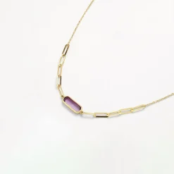 Best Amethyst Oval Paperclip Chain Necklace in 10k Gold Natural Gemstones | Necklaces & Pendants