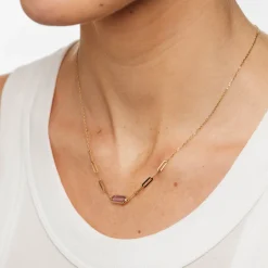 Best Amethyst Oval Paperclip Chain Necklace in 10k Gold Natural Gemstones | Necklaces & Pendants