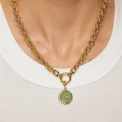 Sale Aventurine Crescent and Star Pendant in Gold Symbolic Jewellery | 18k Fine Gold Plated