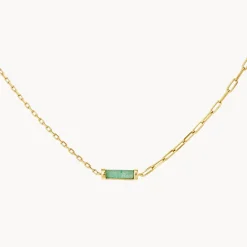 Hot Aventurine Half Paperclip Fob Chain Necklace in Gold Natural Gemstones | 18k Fine Gold Plated
