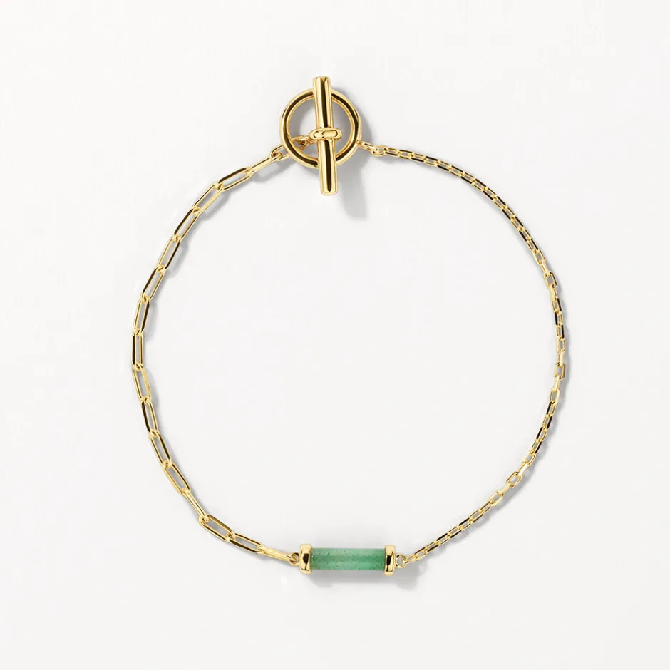 Clearance Aventurine Half Paperclip Fob Chain Bracelet in Gold Natural Gemstones | 18k Fine Gold Plated
