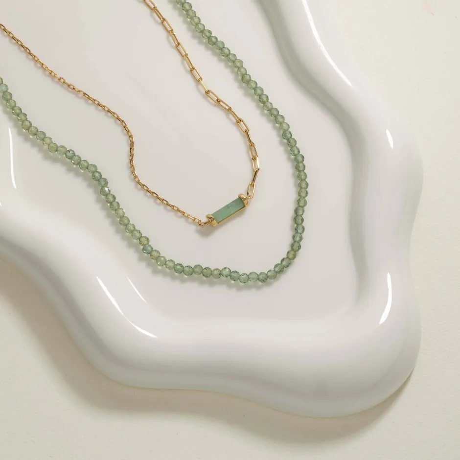 Hot Aventurine Half Paperclip Fob Chain Necklace in Gold Natural Gemstones | 18k Fine Gold Plated