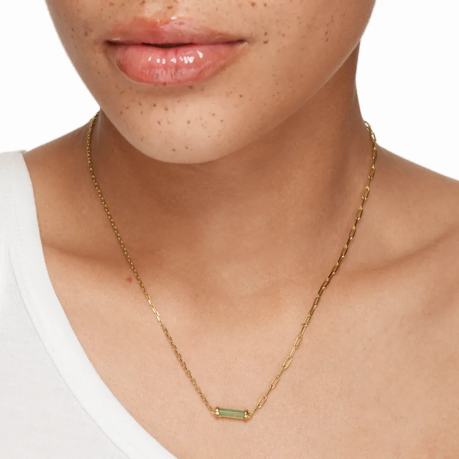 Hot Aventurine Half Paperclip Fob Chain Necklace in Gold Natural Gemstones | 18k Fine Gold Plated
