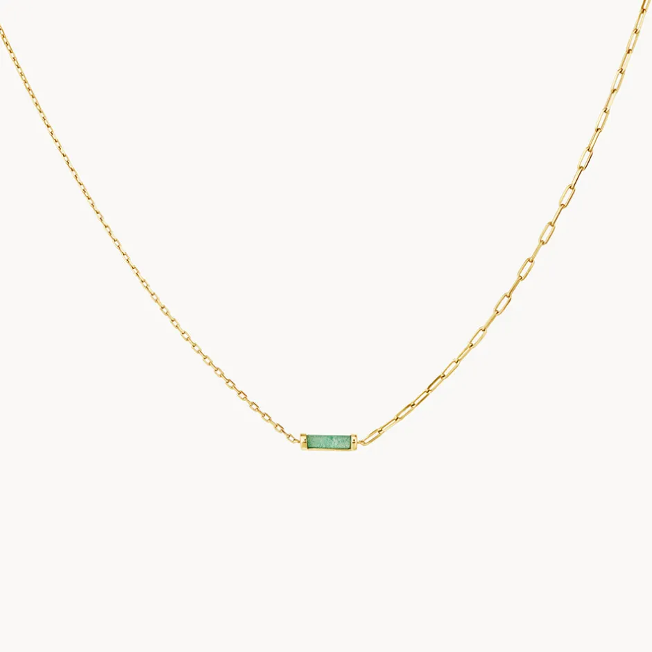 Hot Aventurine Half Paperclip Fob Chain Necklace in Gold Natural Gemstones | 18k Fine Gold Plated