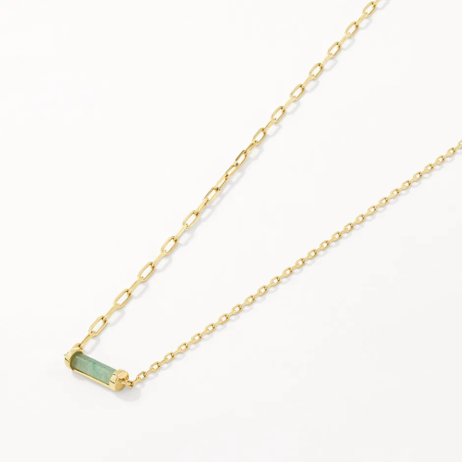 Hot Aventurine Half Paperclip Fob Chain Necklace in Gold Natural Gemstones | 18k Fine Gold Plated