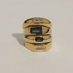 Discount Blue Topaz Baguette Curve Pinky Ring in Gold Gifts For Him | Natural Gemstones