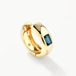 Sale Blue Topaz Baguette Curve Huggies in Gold Birthstone Jewellery | Natural Gemstones