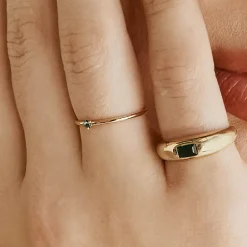 Discount Blue Topaz Baguette Curve Pinky Ring in Gold Gifts For Him | Natural Gemstones
