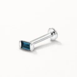 Online Blue Topaz Baguette Helix Single Stud Earring in Silver Natural Gemstones | 925 Sterling Silver