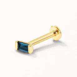 Sale Blue Topaz Baguette Helix Single Stud Earring in 10k Gold Natural Gemstones | 10k Gold