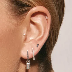 Online Blue Topaz Baguette Helix Single Stud Earring in Silver Natural Gemstones | 925 Sterling Silver