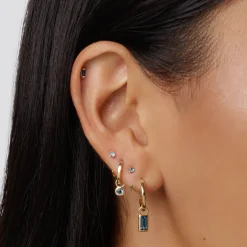 Sale Blue Topaz Baguette Helix Single Stud Earring in 10k Gold Natural Gemstones | 10k Gold