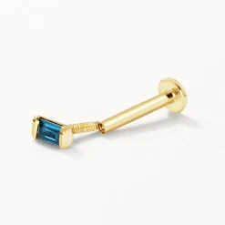 Sale Blue Topaz Baguette Helix Single Stud Earring in 10k Gold Natural Gemstones | 10k Gold