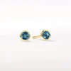 New Blue Topaz Bezel Stud Earrings in 10k Gold Natural Gemstones | Earrings