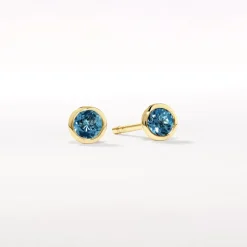 New Blue Topaz Bezel Stud Earrings in 10k Gold Natural Gemstones | Earrings
