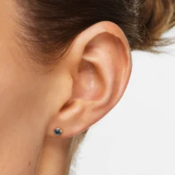 New Blue Topaz Bezel Stud Earrings in 10k Gold Natural Gemstones | Earrings