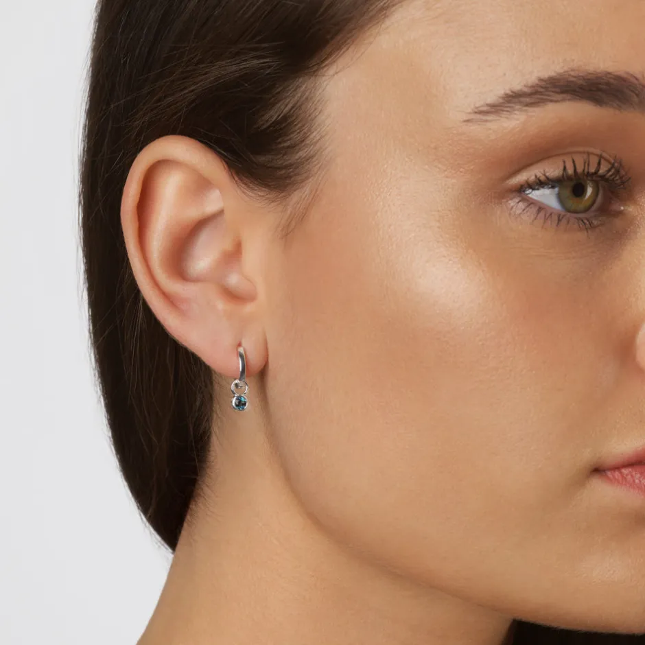 Clearance Blue Topaz Circle Charm in Silver Natural Gemstones | 925 Sterling Silver