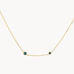 Outlet Blue Topaz Double Round Bezel Necklace in 10k Gold Natural Gemstones | Necklaces & Pendants