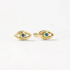 Fashion Blue Topaz Evil Eye Stud Earrings in 10k Gold Birthstone Jewellery | Symbolic Jewellery