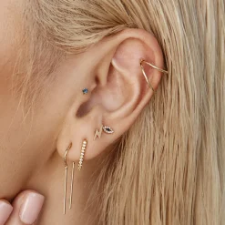 Hot Blue Topaz Helix Single Stud Earring in 10k Gold Natural Gemstones | 10k Gold