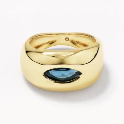 Outlet Blue Topaz Marquise Curve Pinky Ring in Gold Natural Gemstones | 18k Fine Gold Plated