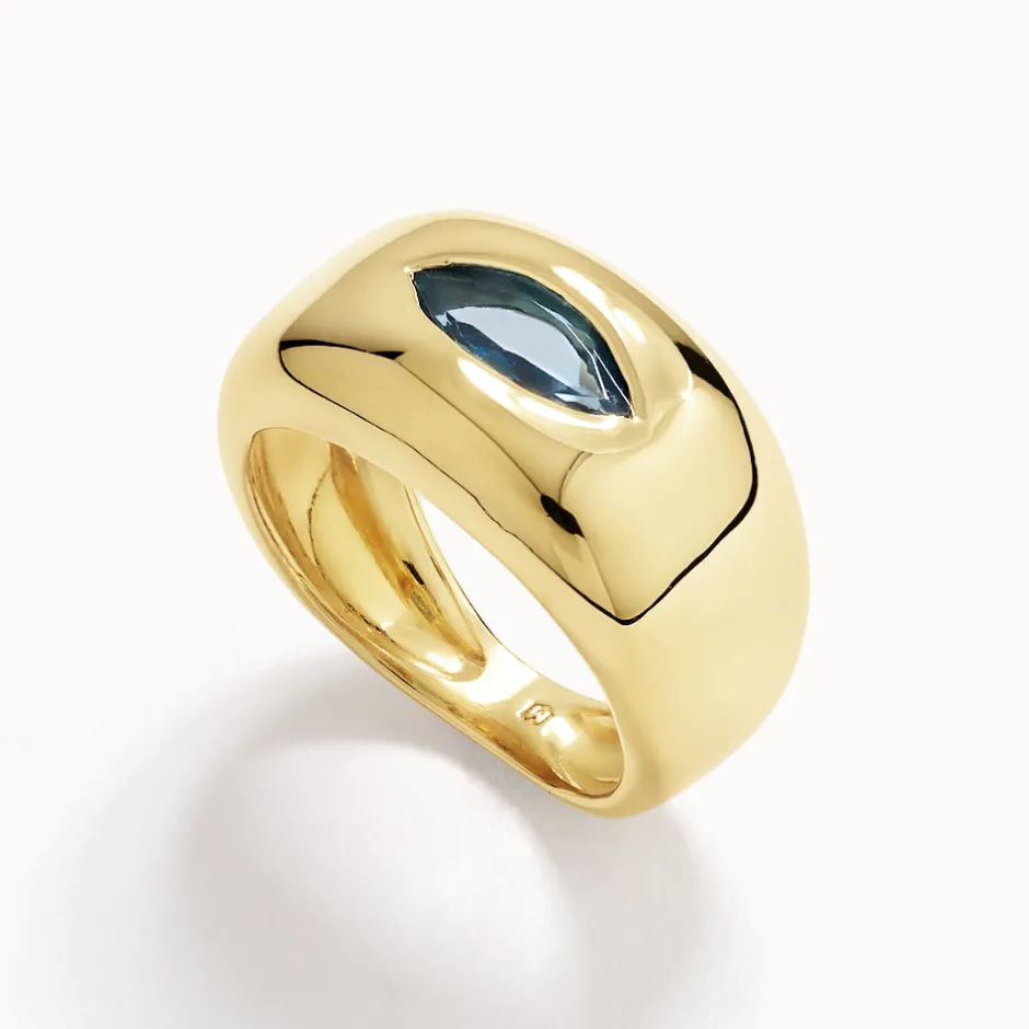 Outlet Blue Topaz Marquise Curve Pinky Ring in Gold Natural Gemstones | 18k Fine Gold Plated