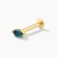 Best Blue Topaz Marquise Helix Single Stud Earring in 10k Gold Natural Gemstones | 10k Gold