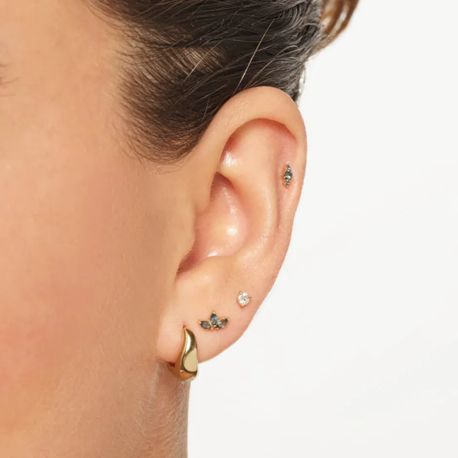 Best Blue Topaz Marquise Helix Single Stud Earring in 10k Gold Natural Gemstones | 10k Gold