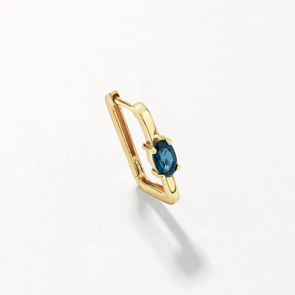 Sale Blue Topaz Paperclip Hoop Earrings in Gold Natural Gemstones | 18k Fine Gold Plated
