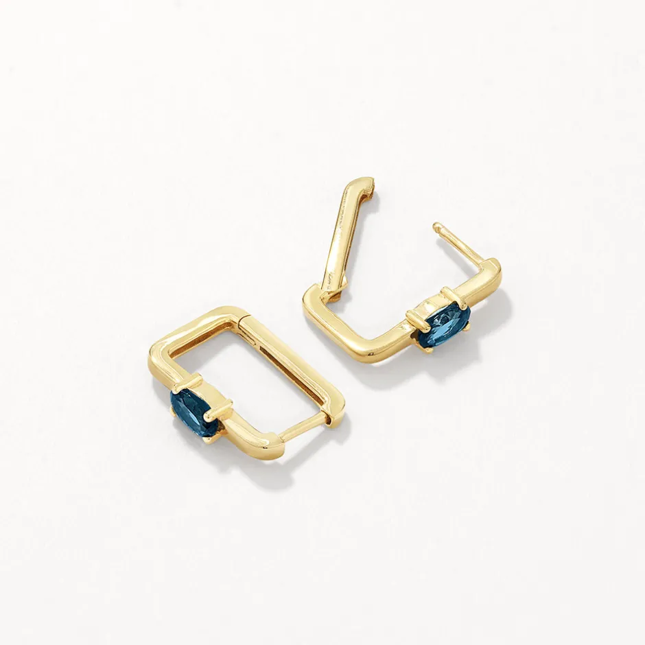 Sale Blue Topaz Paperclip Hoop Earrings in Gold Natural Gemstones | 18k Fine Gold Plated