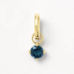 Hot Blue Topaz Round Charm Pendant in Gold 18k Fine Gold Plated | Personalisation