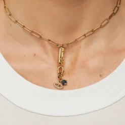 Hot Blue Topaz Round Charm Pendant in Gold 18k Fine Gold Plated | Personalisation