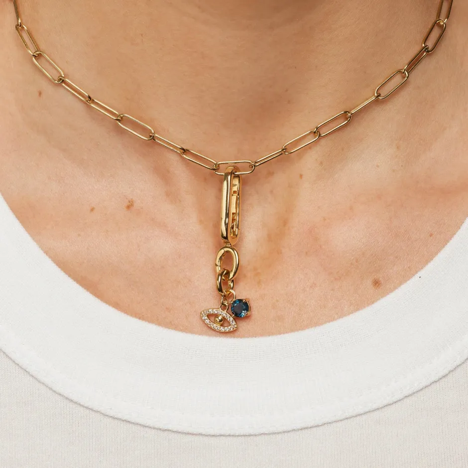 Hot Blue Topaz Round Charm Pendant in Gold 18k Fine Gold Plated | Personalisation