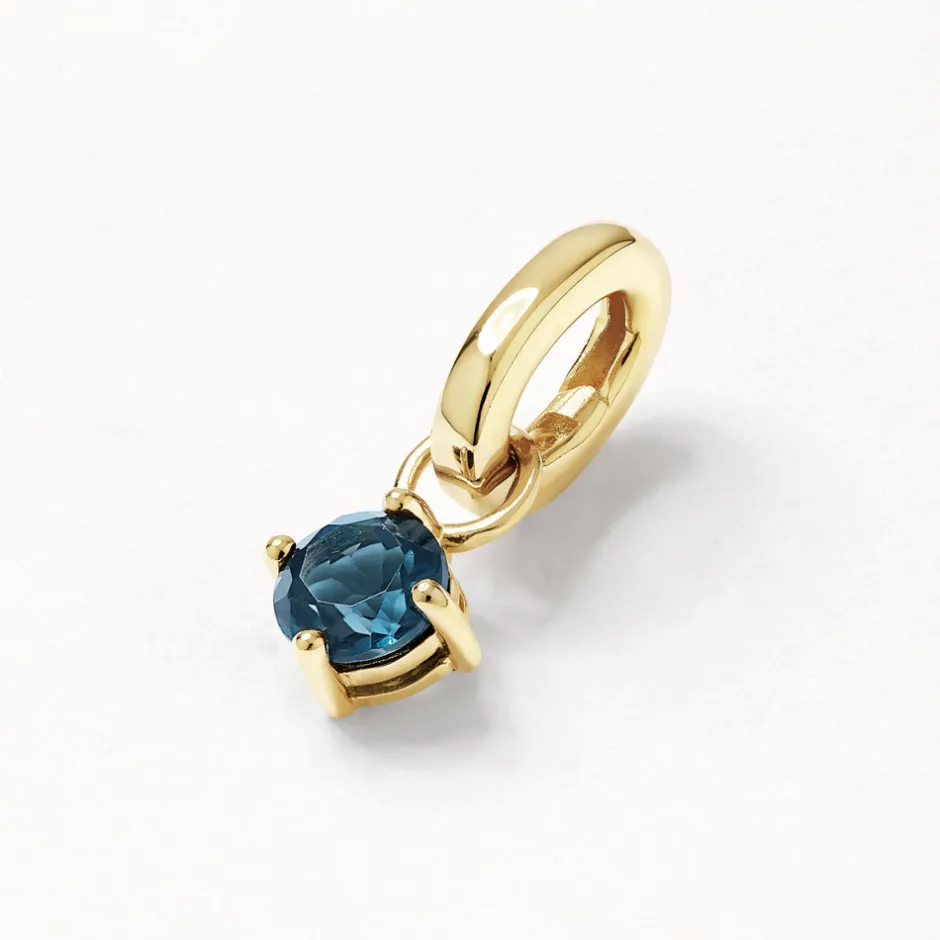 Hot Blue Topaz Round Charm Pendant in Gold 18k Fine Gold Plated | Personalisation
