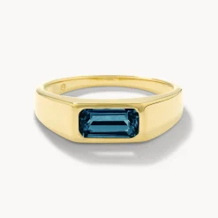 Outlet Blue Topaz Signet Pinky Ring in Gold Natural Gemstones | 18k Fine Gold Plated