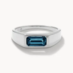 Best Blue Topaz Signet Pinky Ring in Silver Birthstone Jewellery | Natural Gemstones