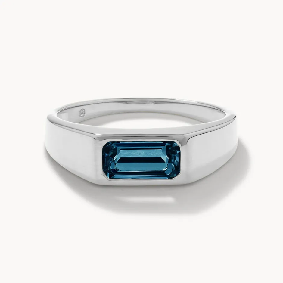 Best Blue Topaz Signet Pinky Ring in Silver Birthstone Jewellery | Natural Gemstones