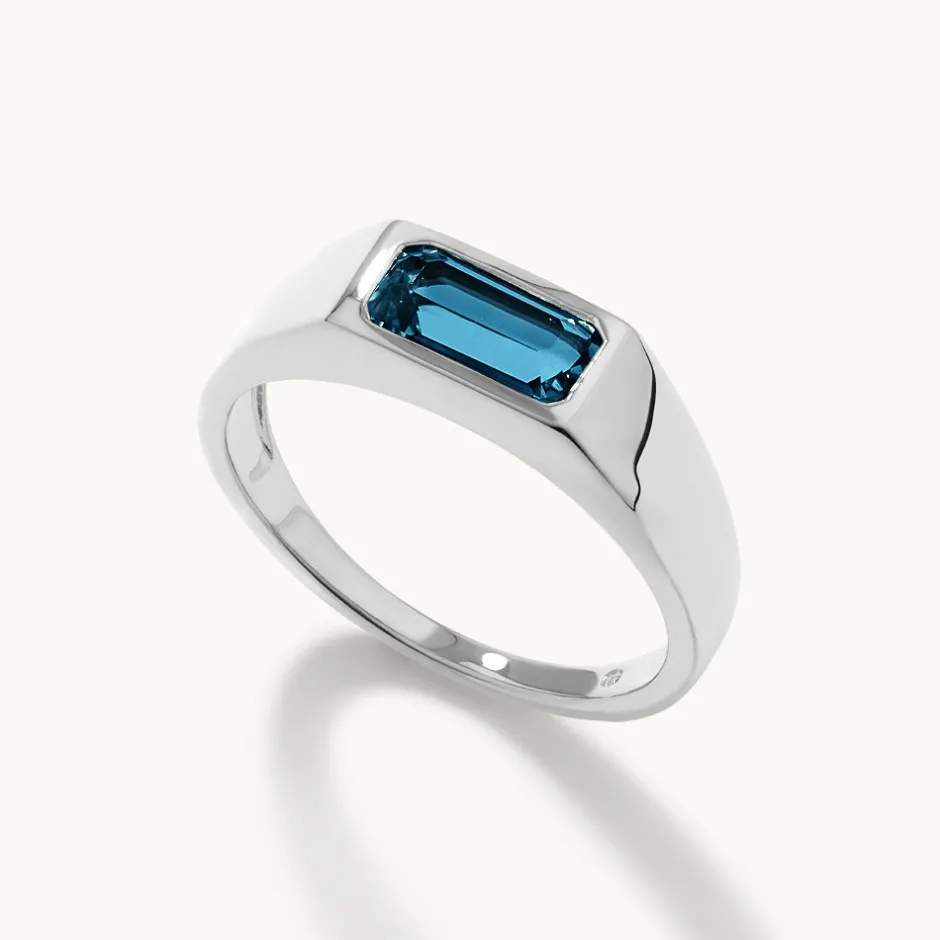 Best Blue Topaz Signet Pinky Ring in Silver Birthstone Jewellery | Natural Gemstones