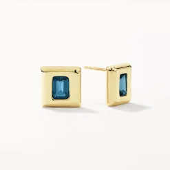 Discount Blue Topaz Square Statement Earrings in Gold Natural Gemstones | 18k Fine Gold Plated