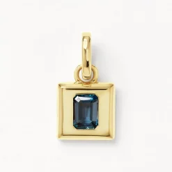 Outlet Blue Topaz Statement Square Pendant in Gold Natural Gemstones | 18k Fine Gold Plated
