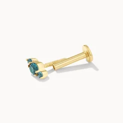 Online Blue Topaz Trio Bar Helix Single Stud Earring in 10k Gold Natural Gemstones | 10k Gold