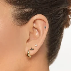 Outlet Blue Topaz Triple Marquise Helix Single Stud Earring in 10k Gold Birthstone Jewellery | Natural Gemstones