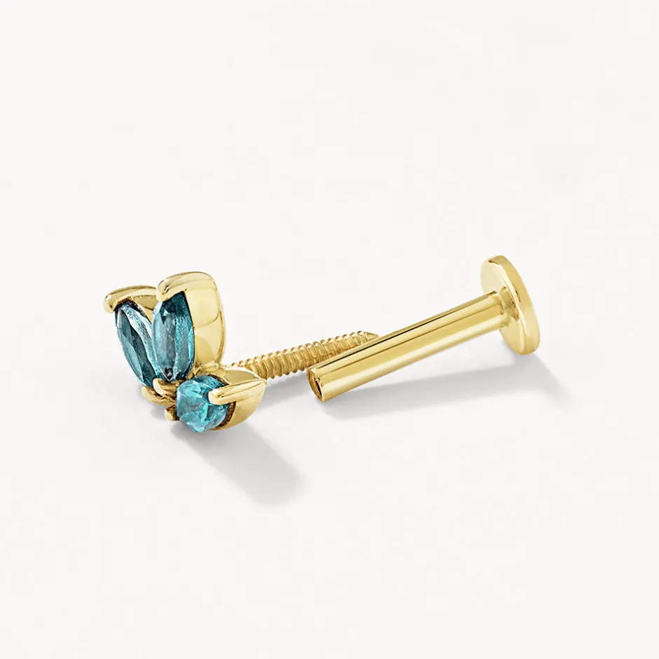 Outlet Blue Topaz Triple Marquise Helix Single Stud Earring in 10k Gold Birthstone Jewellery | Natural Gemstones