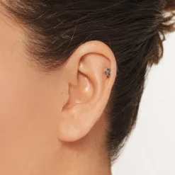 Outlet Blue Topaz Triple Marquise Helix Single Stud Earring in 10k Gold Birthstone Jewellery | Natural Gemstones