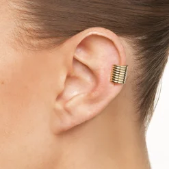 Online Chunky Ribbed Ear Cuff in Gold 18k Fine Gold Plated | Earrings