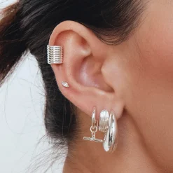 Fashion Chunky Ribbed Ear Cuff in Silver 925 Sterling Silver | Earrings