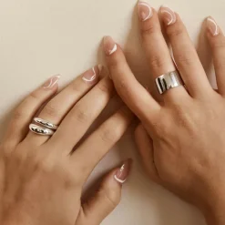 Clearance Curve Dome Ring Set in Silver Best Friend Gifts | 925 Sterling Silver